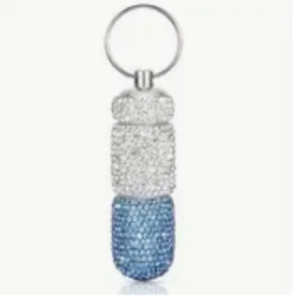 Silver and Blue Crystal Pill Keychain - Picture 1 of 3